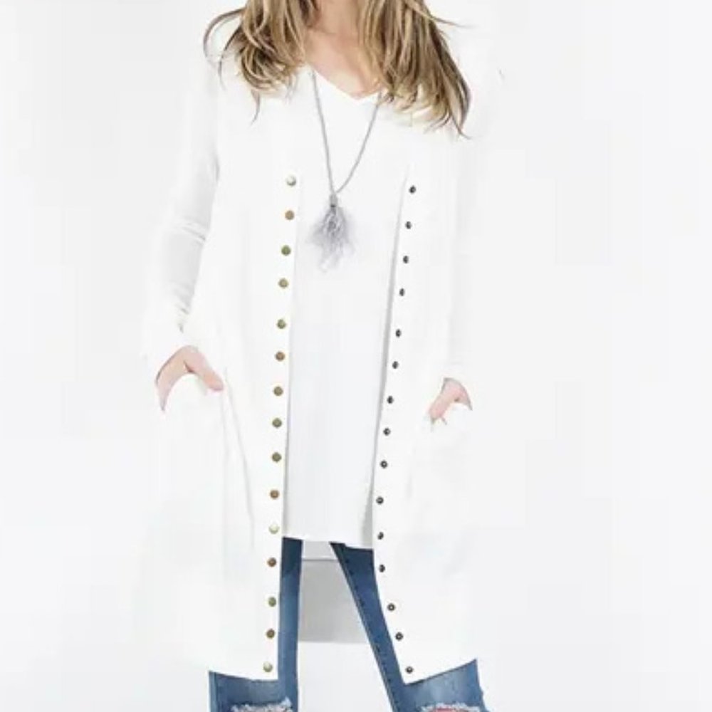 THIGH-LENGTH SNAP BUTTON SWEATER CARDIGAN